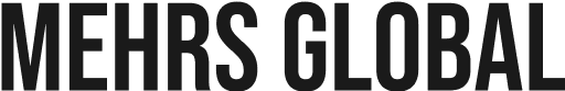 Text reads "MEHRS GLOBAL" in bold lettering.